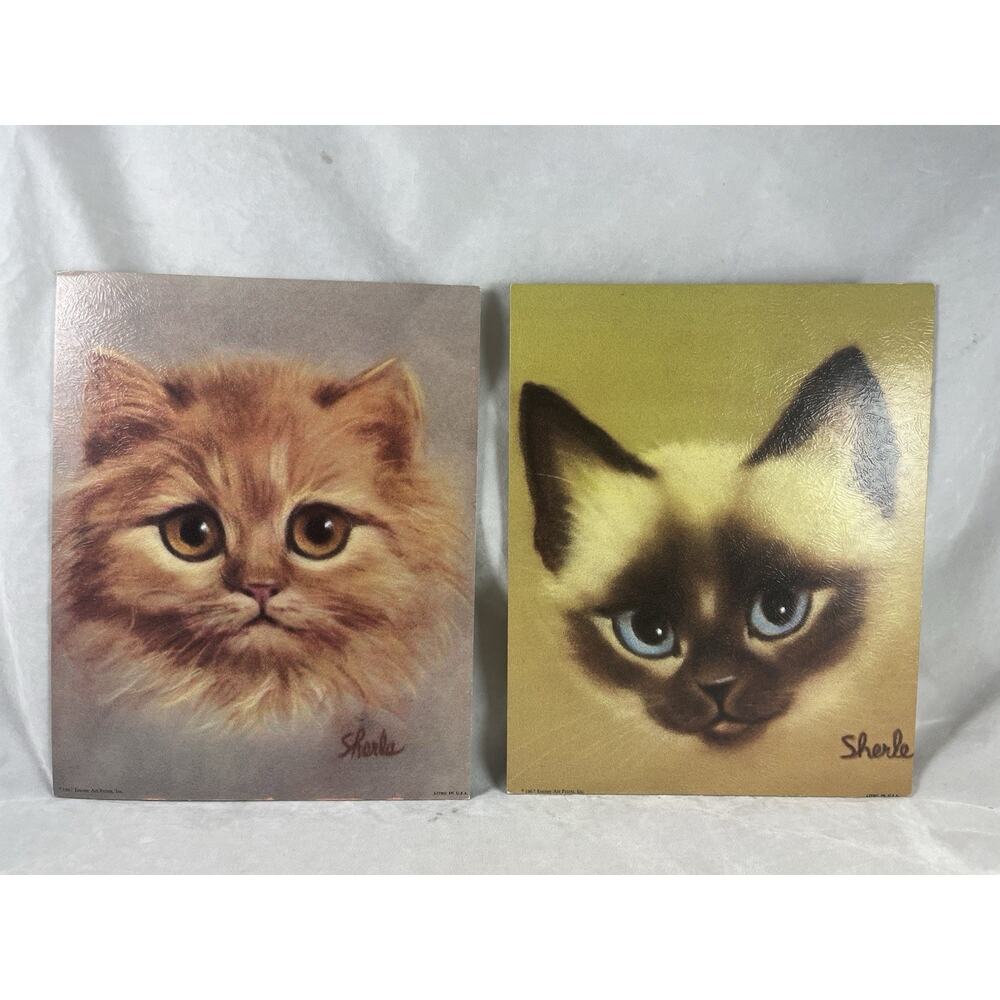 Sherle Kitten Museum Art Prints Lithos Pair Siamese Tabby Kitty Cats Vintage 60s